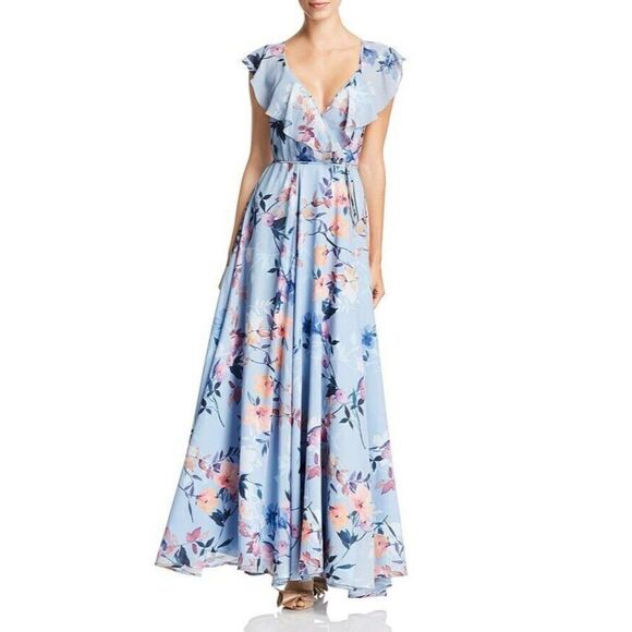 ANTHROPOLOGIE YUMI KIM Sz XXS FLORAL HUDSON WRAP OPEN BACK FLUTTER MAXI DRESS - Picture 3 of 3